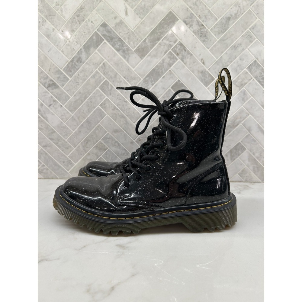 Dr Doc Martens Luana Boots Womens 6 Black Sparkly Leather Glitter Lace Up Combat